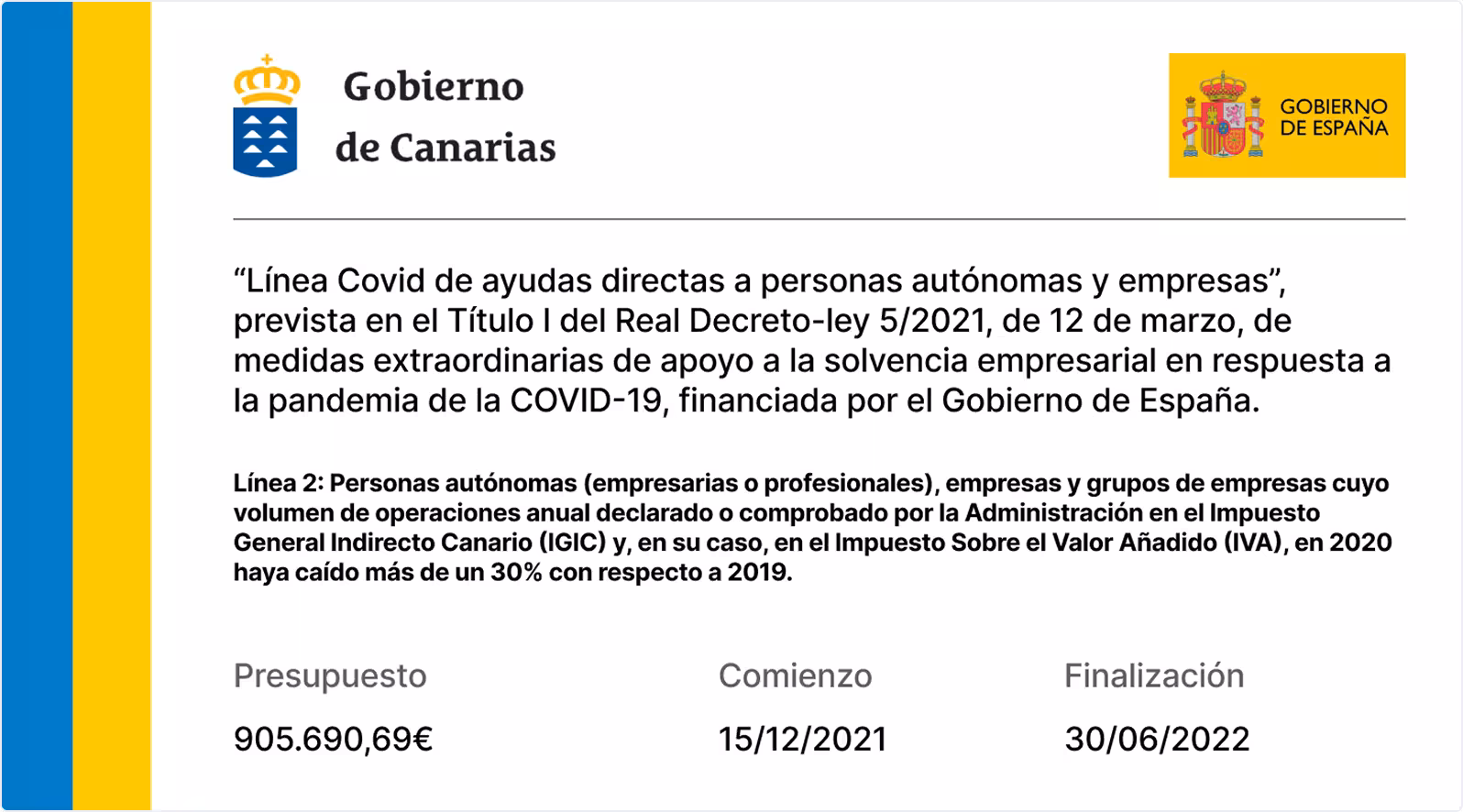 Imagen del presupuesto del gobierno de canarias